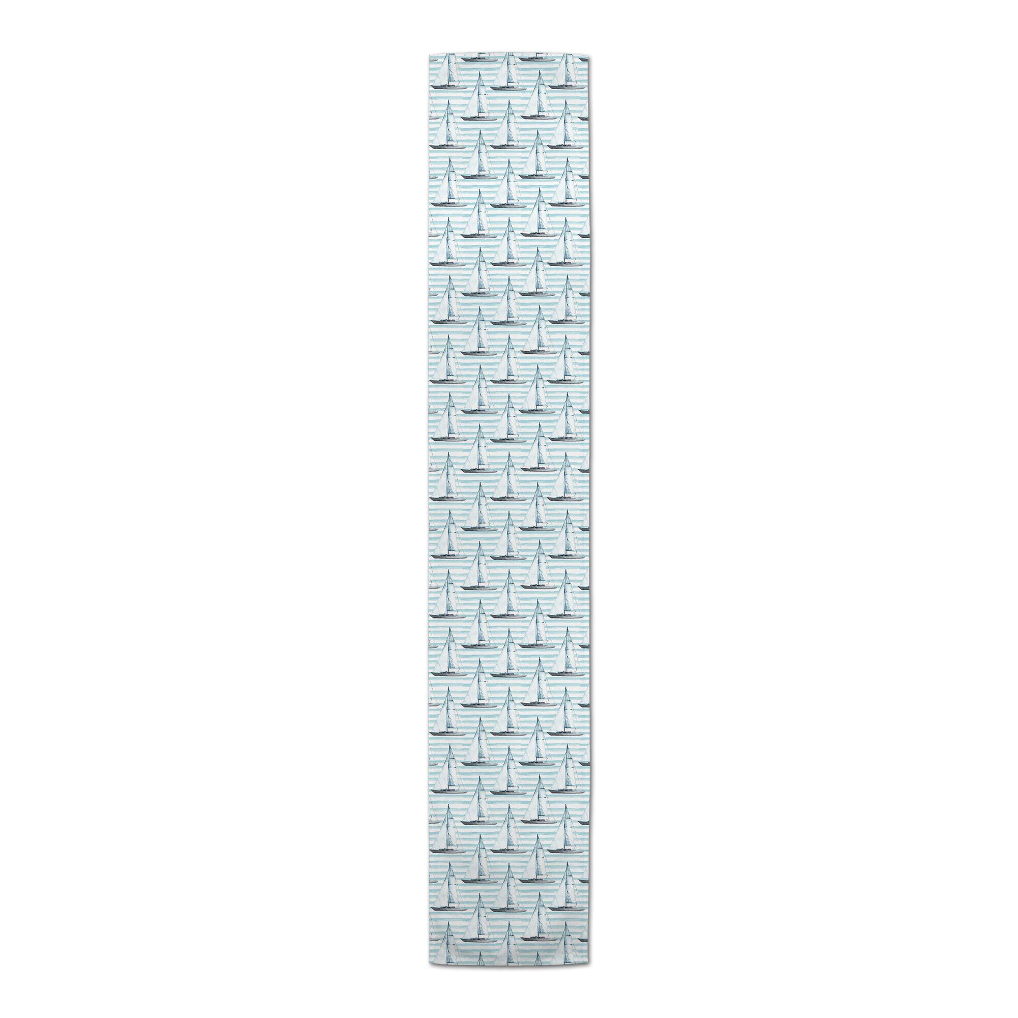 Blue Boats on Stripes Poly Twill Table Runner